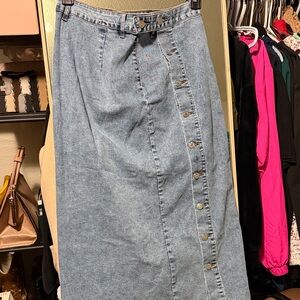 Classic Blue Denim Midi Skirt